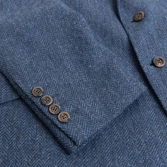 Cordings London Herringbone Tweed Blazer 44R Navy 100% Wool Jacket - Picture 7 of 15